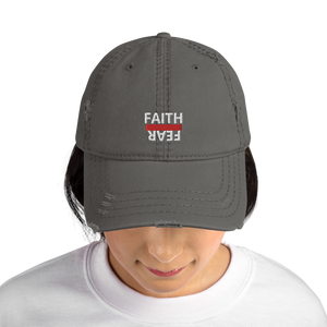 BALL + GRIND "FAITH OVER FEAR "White Letter" Distressed Dad Hat