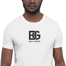 Load image into Gallery viewer, BALL+GRIND - BG Stitched White/Blk/Red Short-Sleeve Unisex T-Shirt