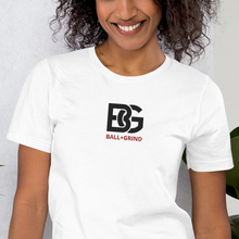 Load image into Gallery viewer, BALL+GRIND - BG Stitched White/Blk/Red Short-Sleeve Unisex T-Shirt