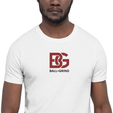 Load image into Gallery viewer, BALL+GRIND - BG Stitched White/Red/Blk Short-Sleeve Unisex T-Shirt