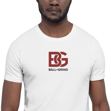 BALL+GRIND - BG Stitched White/Red/Blk Short-Sleeve Unisex T-Shirt