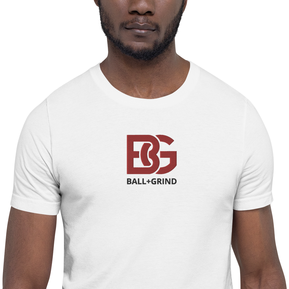 BALL+GRIND - BG Stitched White/Red/Blk Short-Sleeve Unisex T-Shirt