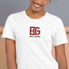 Load image into Gallery viewer, BALL+GRIND - BG Stitched White/Red/Blk Short-Sleeve Unisex T-Shirt